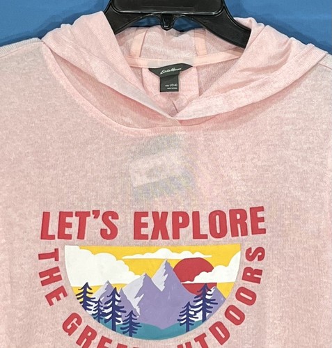 Nwt EDDIE BAUER Pink SOFT Lightweight Knit EXPLORE OUTDOOR Hoodie Top sz L (14) - Picture 2 of 5