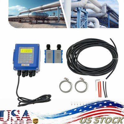 Ultrasonic Liquid Meter LCD Digital Flowmeter W/ Transducer For Water OilSewage