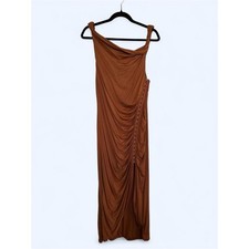 Urban Outfitters Rust Brown Twist Off-The-Shoulder Draped Ruched Maxi Dress L