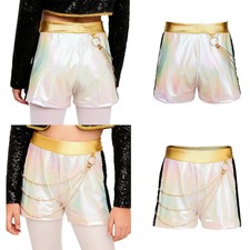 Girls Singer Cosplay Metal Chain Shiny Dance Shorts Jazz Hip Hop Dance Shorts