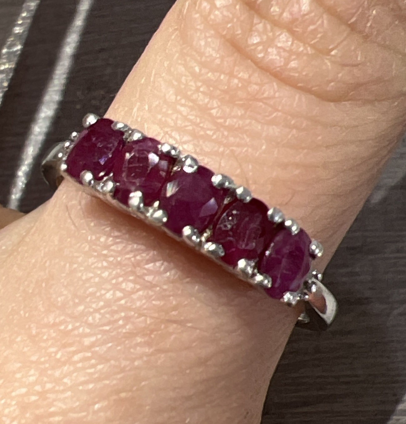 925 Sterling Silver Red Ruby Oval Five Stone Half… - image 1