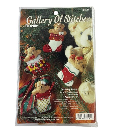Bucilla 1995 Gallery of Stitches Holiday Bears Felt Ornaments Kit 33518 - Picture 8 of 8