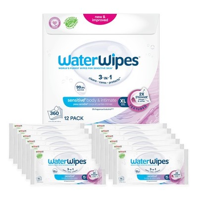 WaterWipes Adult Care Sensitive Body & Intimate Hygiene 30 Count (Pack of 12) 