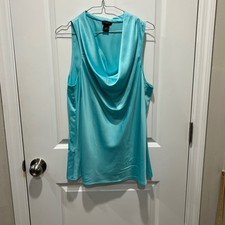 Ann Taylor Women Tank Top Cowl Neck Satin Turquoise Blue Flawed Size 14