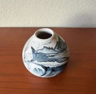 Nemadji Indian River Pottery 4” Vase, Bisque/Blue/Gray/Black Swirl — photo 4