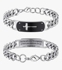 Cross Bracelet for Men Boys, Stainless Steel Cuban Cross Chain Link