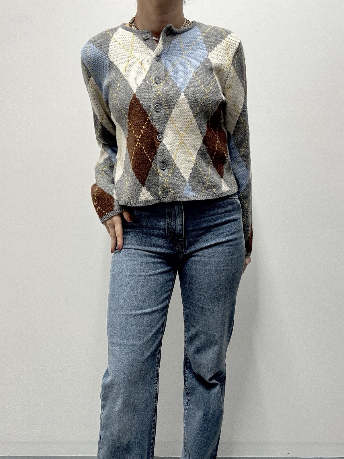 Aligne Size Small Grey Multicolour Button Up Knit… - image 3