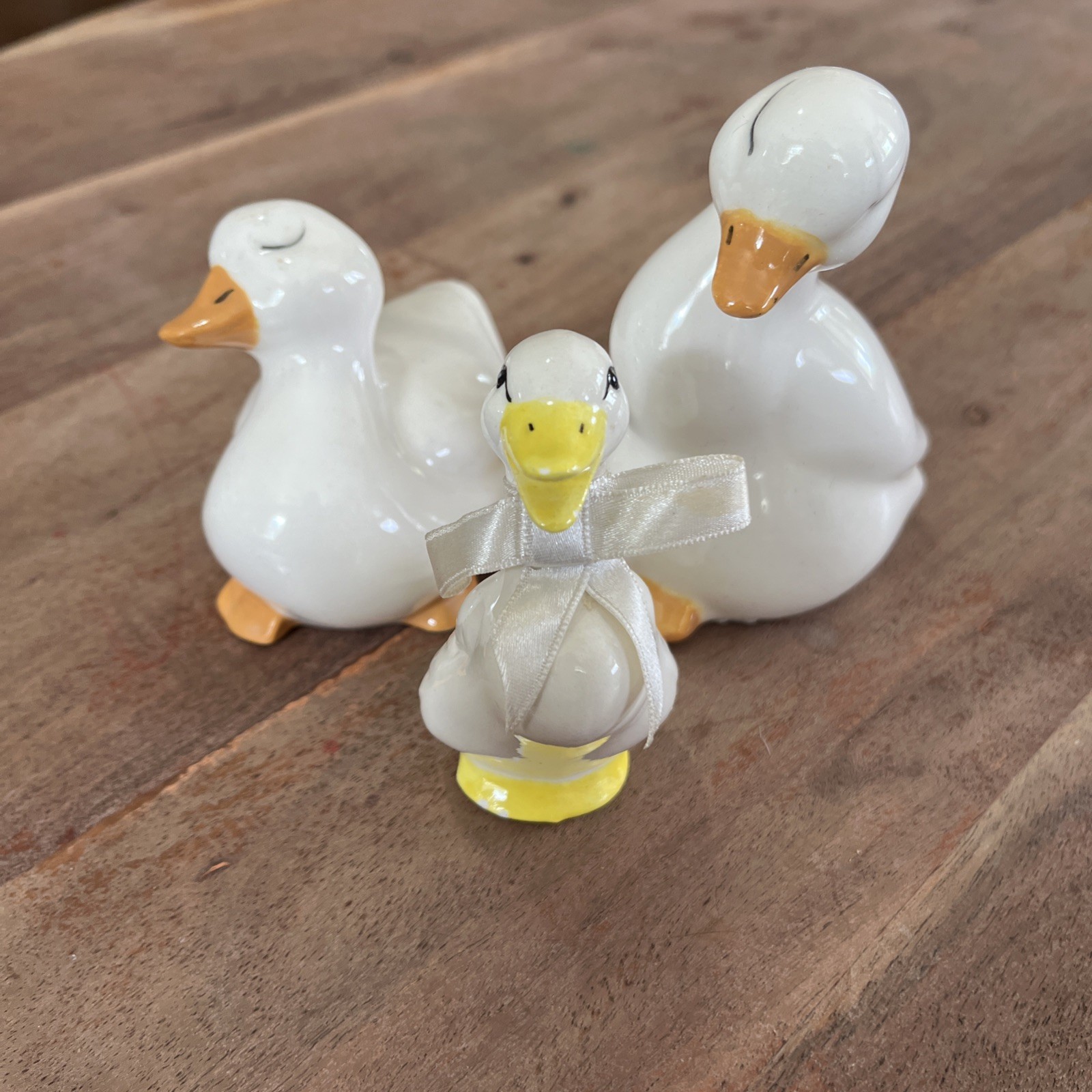 Set of 3 Vintage Cute Ceramic Duck Figurines Silly Goose Friends Hand Painted HA