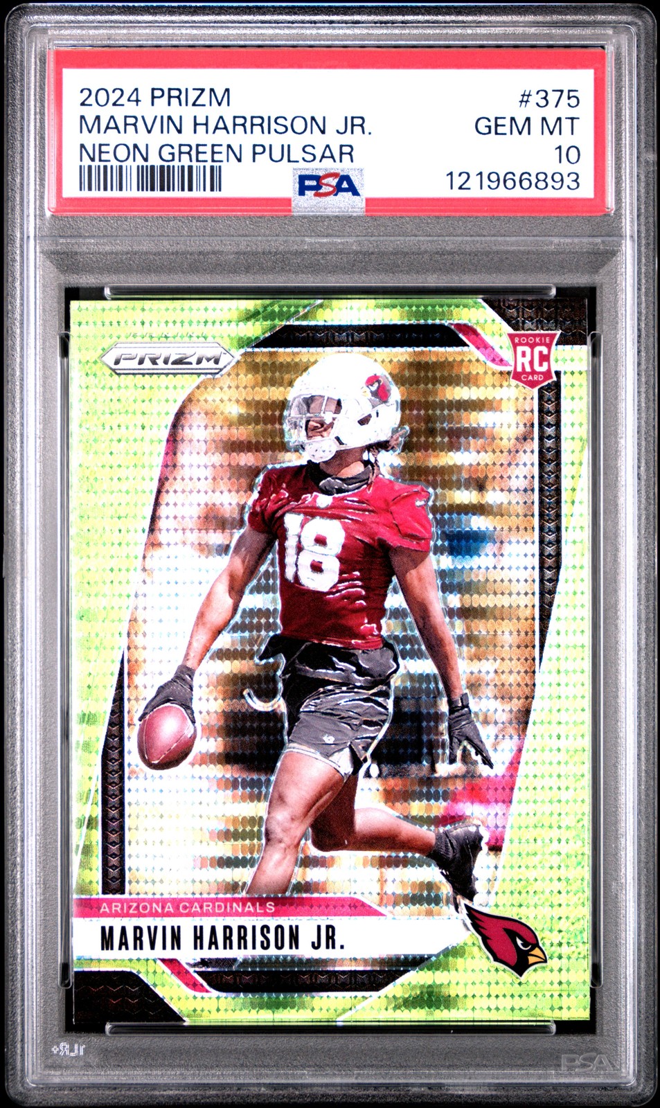 2024 PANINI PRIZM NEON GREEN PULSAR #375 MARVIN HARRISON JR. PSA 10
