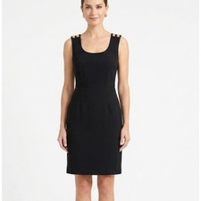 Gap Shift Dress Womens 6 Black Gold Button Shoulder Sleeveless Scoop Neck Career