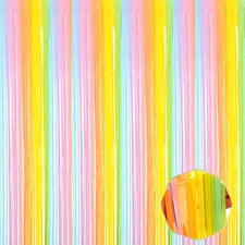6 Pack Rainbow A Foil Fringe Curtain Backdrop 3.28x8.2 Ft Metallic Tinsel