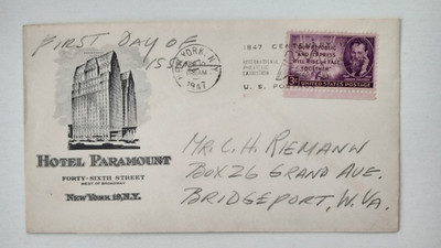 NEW YORK CITY NY 1947 COVER ENVELOPE HOTEL PARAMOUNT MIDTOWN MANHATTAN