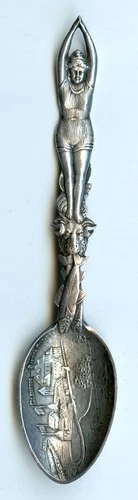 Rare Full Figure Woman in Swimming Suit. Sterling Silver Spoon. Glenwood Springs