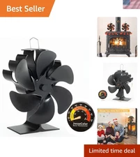 Black Thermal Fan for Wood Burning Stoves: 6 Blades with Magnetic Thermometer