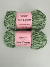 Lot of 2 Juicy Couture Luxe Velour Sparkle Yarn Color Watercress (Green) New NIP