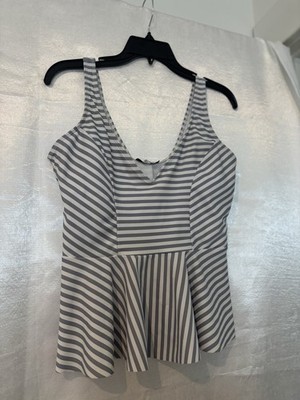 Verano Playa Women's Gray/White Striped Tankini Swim Top XL Regular
