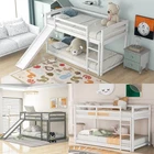Bunk Bed Twin over Twin Pine Wood Kids Bedroom Loft Bunk Bed Frame with Ladder