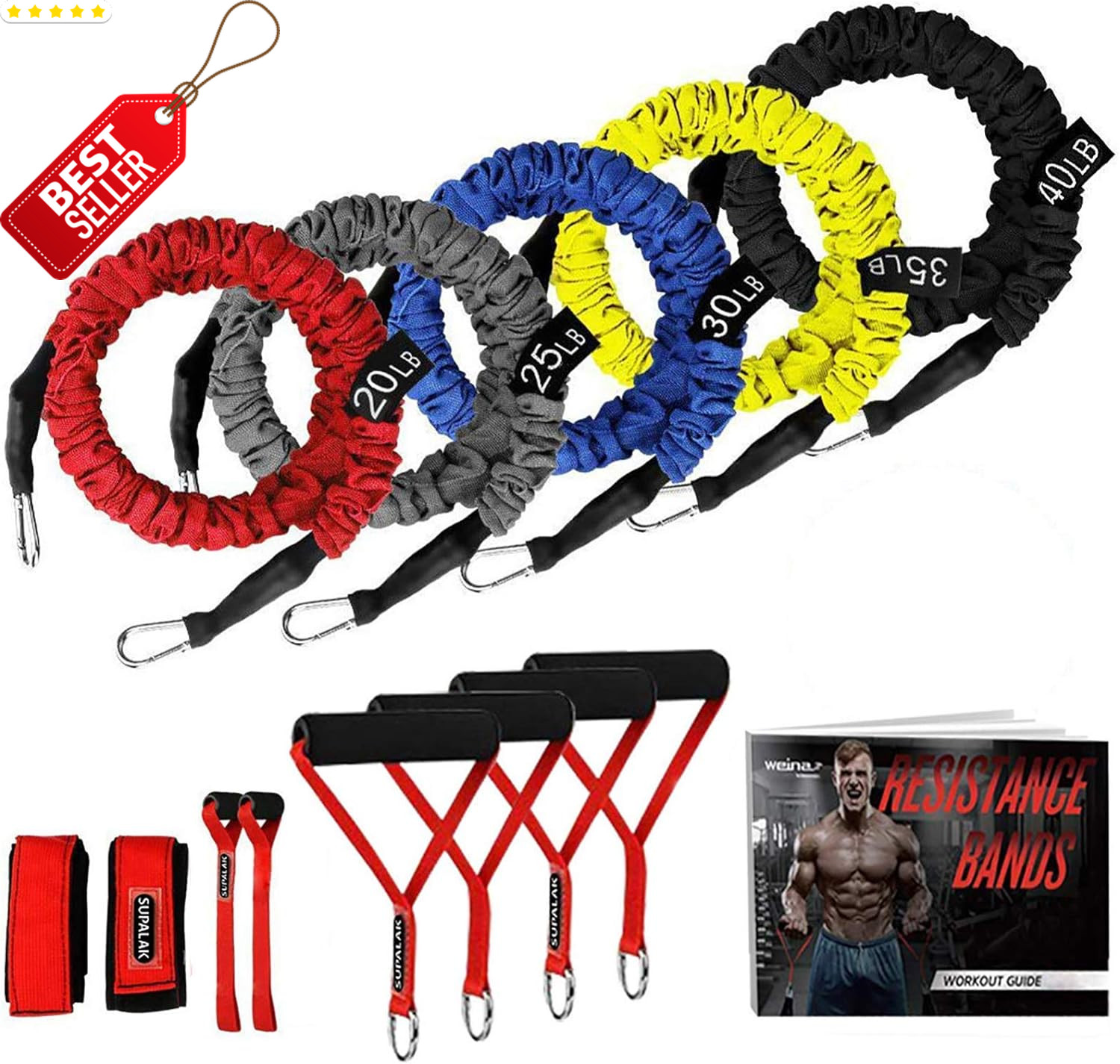 Resistance Bands 15-Piece Exercise Set 20-40Lb Tubes Heavy D