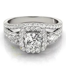 Solid 14K White Gold Moissanite Bridal Set Engagement Ring 2.50 CT Princess Cut