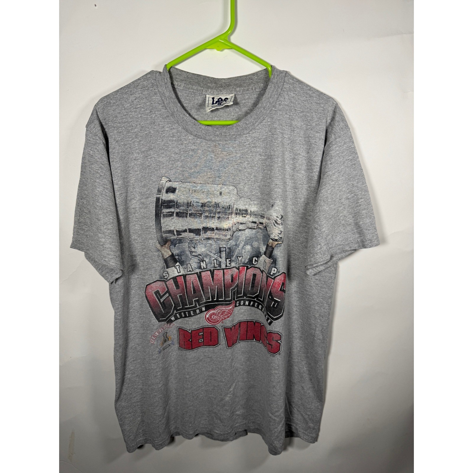 Vintage Lee Sport Detroit Red Wings Stanley Cup Champions T-Shirt Grey Mens L thumbnail 2