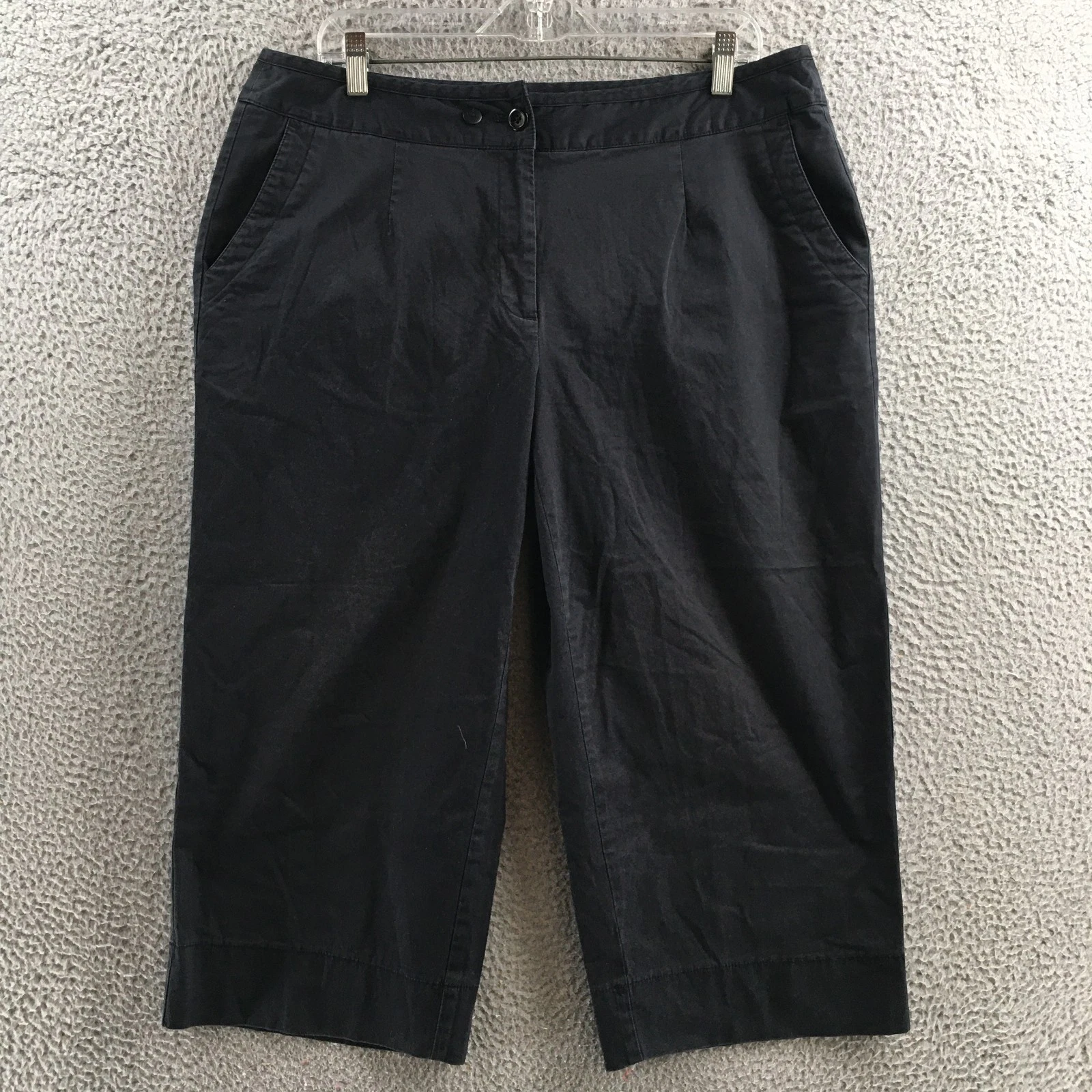 Talbots Pants Womens 14W Black Capri Cropped Zip Fly Flat Front Cotton Blend