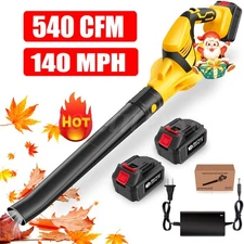 Cordless Leaf Blower 540CFM/140MPH & 6 Speed Levels Electric+w/2 Batteries 6.0Ah