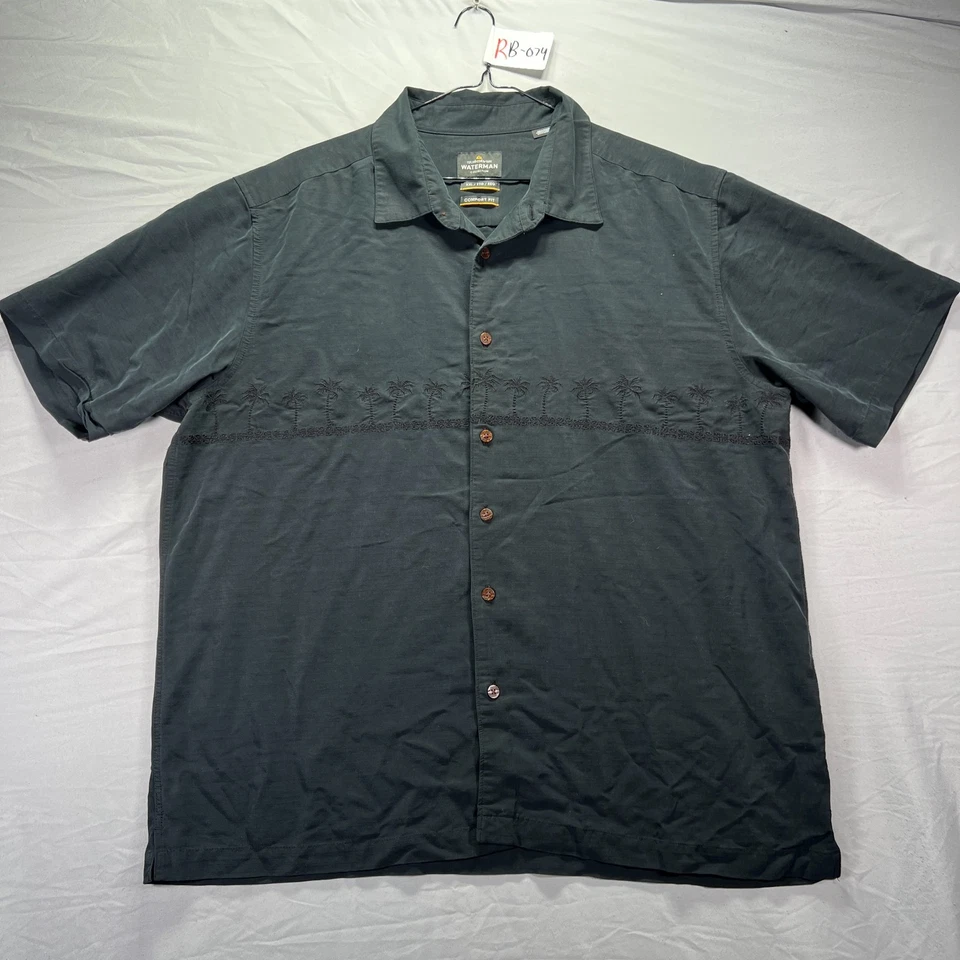 Quiksilver Waterman Shirt Mens 2XL Black Short Sleeve Button Up Travel Hawaiian - Image 2 of 4