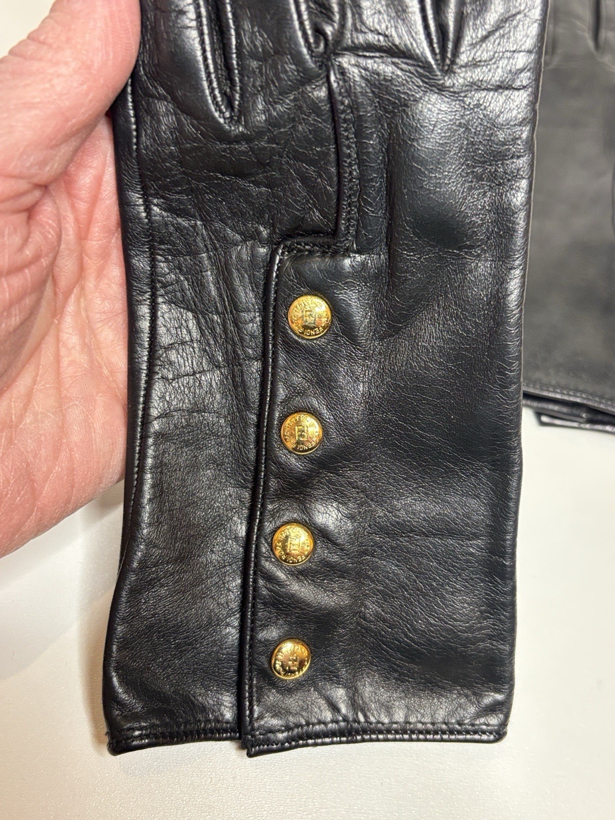 Fendi Black Leather Gloves with Gold Accents thumbnail 3