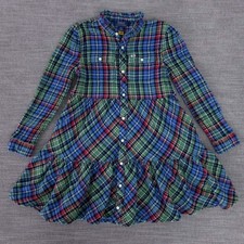 Polo Ralph Lauren Dress Girls 6X Red Plaid Flannel Shirt Drop Waist Long Sleeve