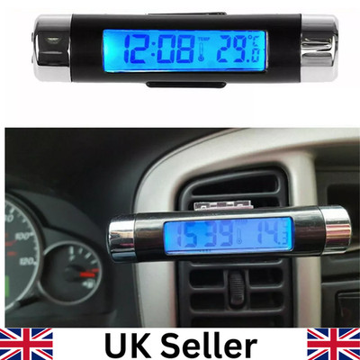 Schwarz Auto Armaturenbrett Digital LCD Blau Hintergrundbeleuchtung Thermometer Kalender Zeit Uhr