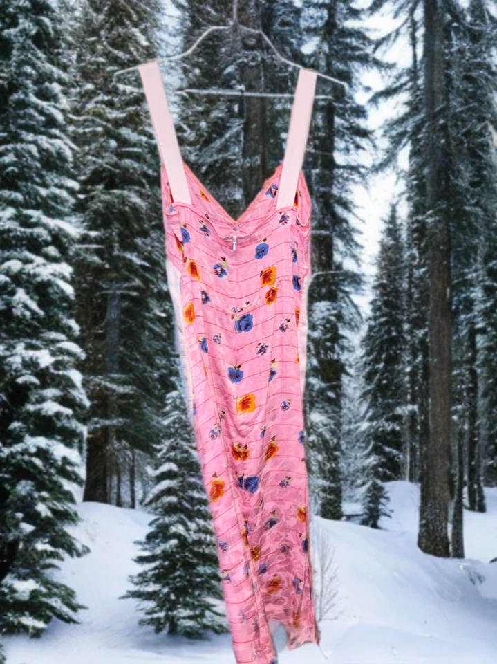 Vestido floral de seda rosa vintage de mediados de la década de 1990 Voyage London - talla M Foto 2 de 4