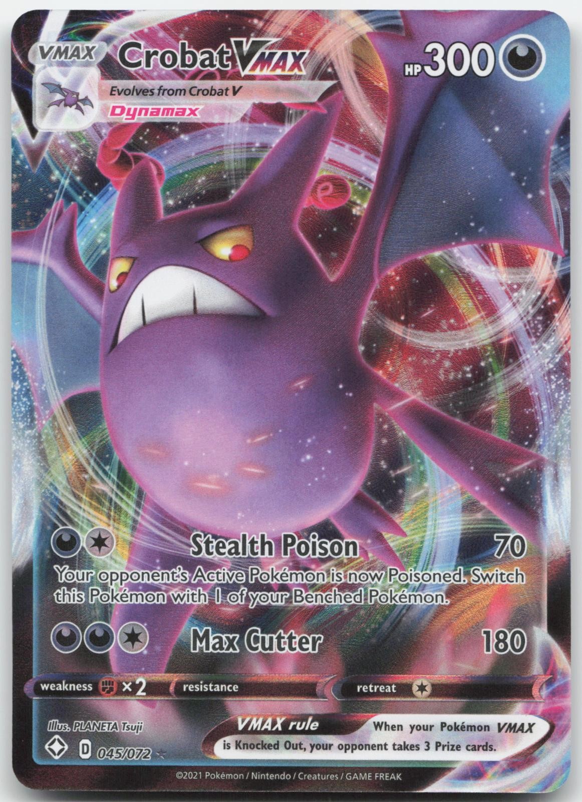 Crobat VMAX 045/072 Holo VMAX Rare Shining Fates Pokemon Near Mint