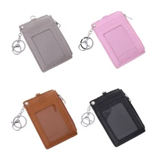 Portable Leather Business Credit Badge Holder Coin Purse Wallet Keychain