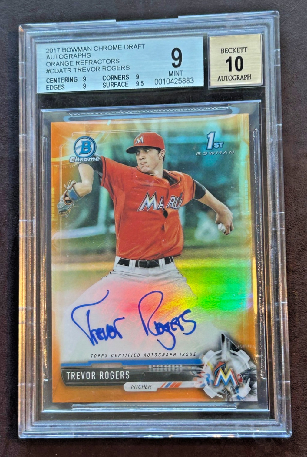 2017 Bowman Chrome Draft Trevor Rogers Orange Refractor Auto 19/25 BGS 9 RC
