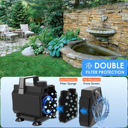 VCRAZE Pompa Acqua Sommersa 1050GPH 55W Pompa Fontana con Controllo Flusso 10ft P - Foto 4 di 9
