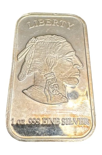 Vintage.  1 ounce American Buffalo silver Rare bar.  .999 Fine Silver Toning *