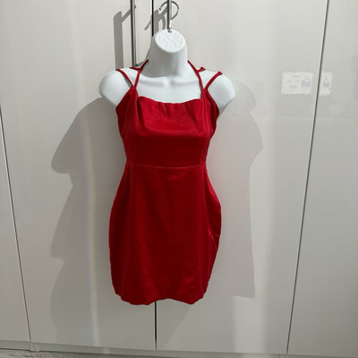 Oh Polly Mini Satin Dress Tulip Skirt Classic Red Sleeveless Size 12