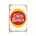 Vintage Carta Blanca Beer Tin Metal Sign Rustic Red Yellow 8x12