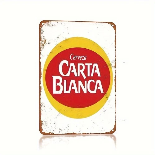 Vintage Carta Blanca Beer Tin Metal Sign Rustic Red Yellow 8x12