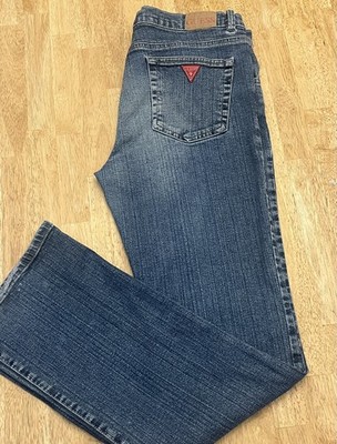 Vtg 90s GUESS American Tradition Jeans Size 32x 32 Mid Rise Blue Distressed Y2K