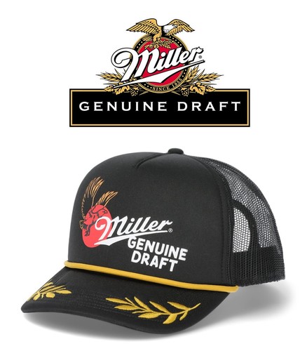 Miller Genuine Draft Men's Snapback Sports Hat Baseball Cap Black Leaves Eagle