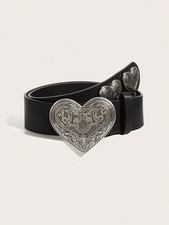 Black Women's Western Belt With Ornate Heart Alloy Buckle Size 80 90 100 110