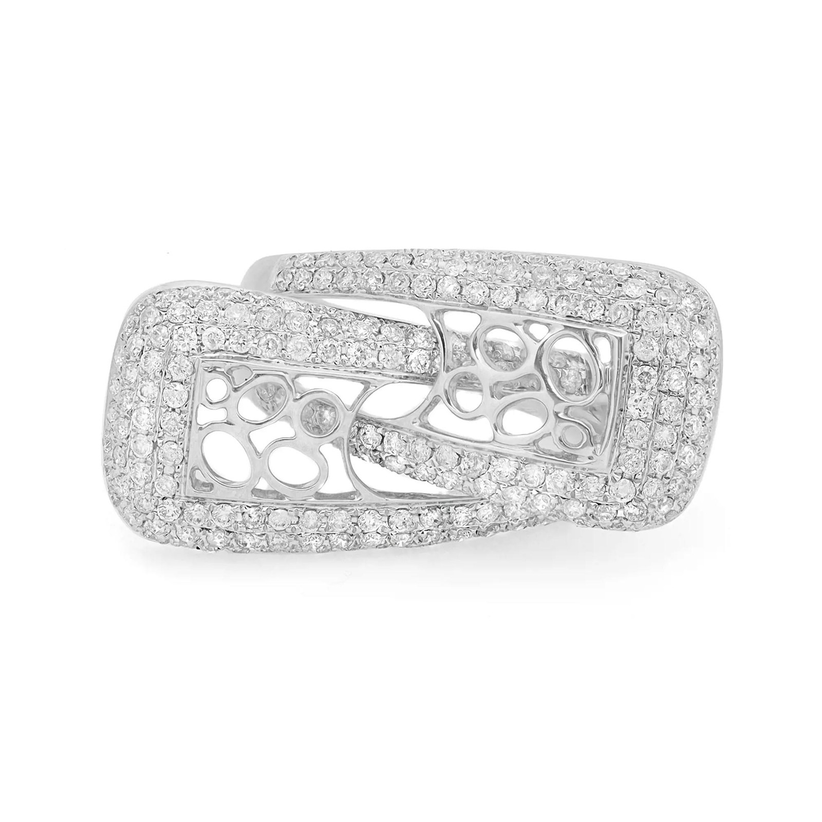 1.85Cttw Pave Set Round Diamond Ladies Cocktail Ring 14K White Gold Size 7.5
