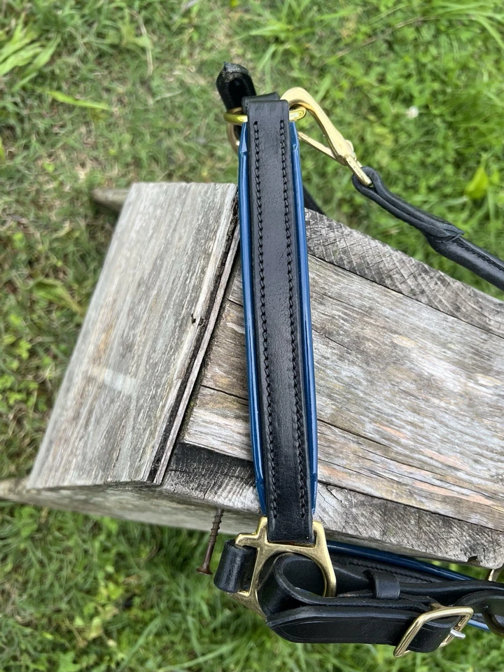 "Halter Leaders 3/4"" de cuero negro con tubo de cuero azul marino tamaño caballo" Foto 4 de 4