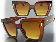 Oversized Classic Vintage Retro Style SUNGLASSES Large Thick Square Brown Frame