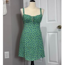 ASTR The Label Sz L Backless Dress Green Blue Floral Pattern Festival Spring