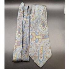 Geoffrey Beene Mens Blue Gold Paisley 100% Silk Italian Fabric Necktie USA Made