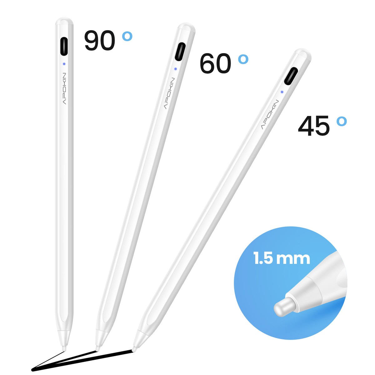 Stylet capacitif pour iOS et Android noir ultra mince avec charge USB-C