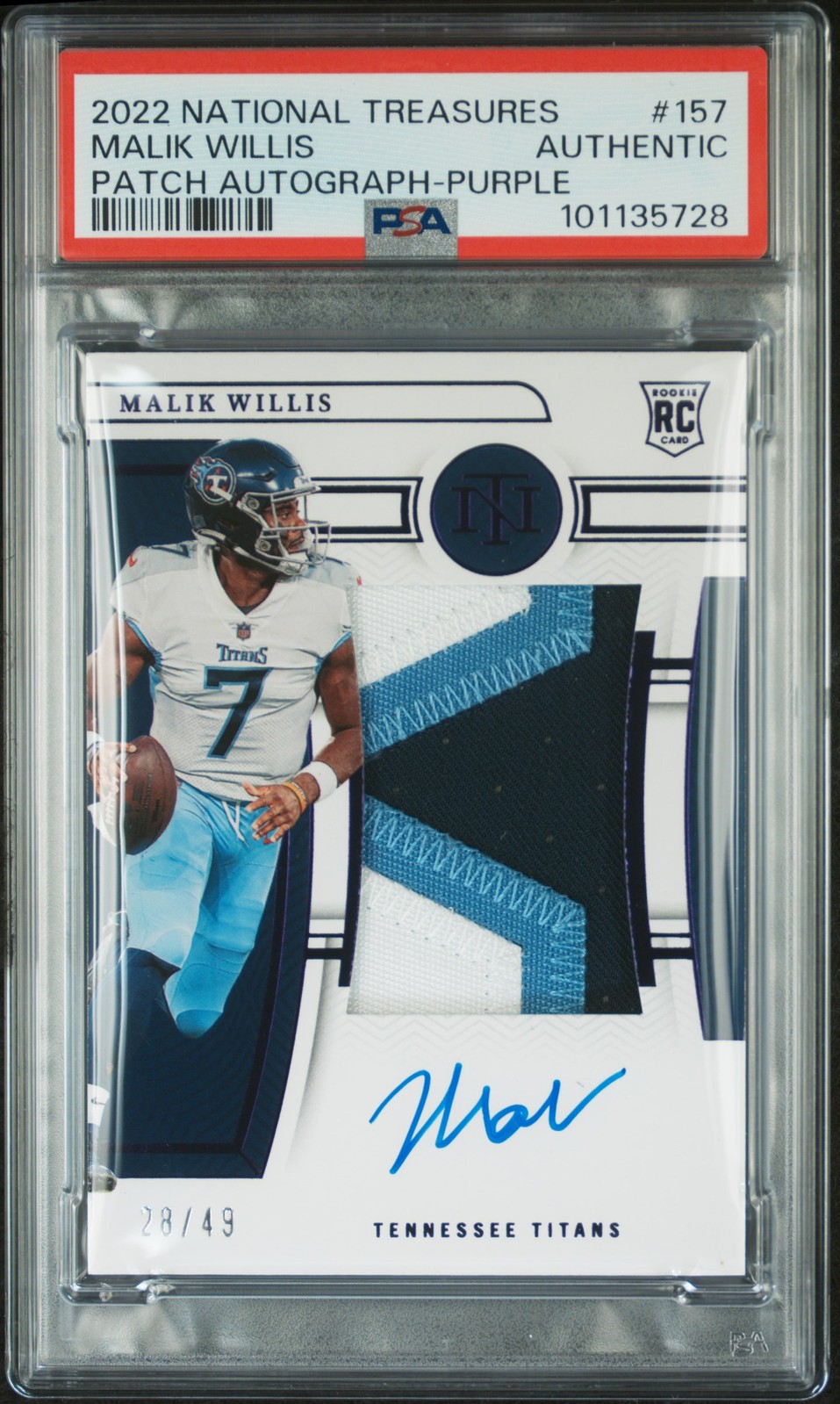 2022 Panini National Treasures #157 Malik Willis Purple Rookie Patch Auto /49