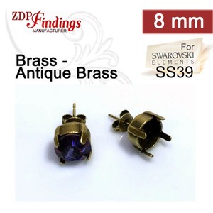 Authentic 10pcs Round 39ss Earring Base On Post Antique Gold Plated for Swarovski ZDP USA
